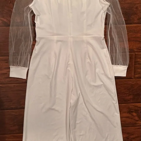 Allegra K Women's Elegant V Neck Mesh Long Sleeve Loose Wide Leg jumpsuit Med - Picture 5 of 13